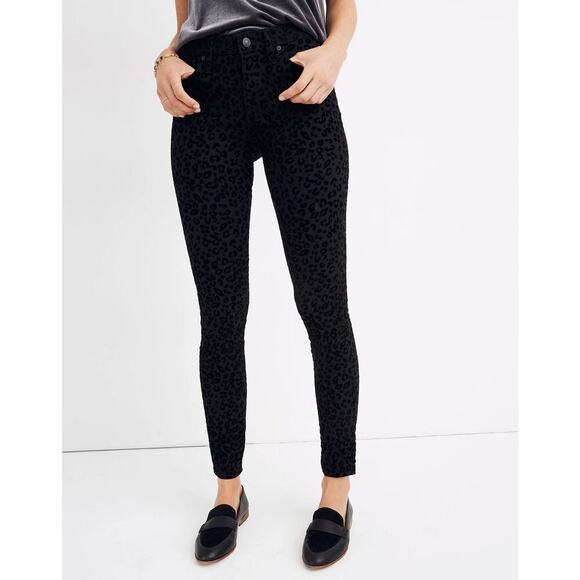 Madewell 9" Mid Rise Skinny Jeans Flocked Leopard Edition Size 24 - Picture 1 of 7